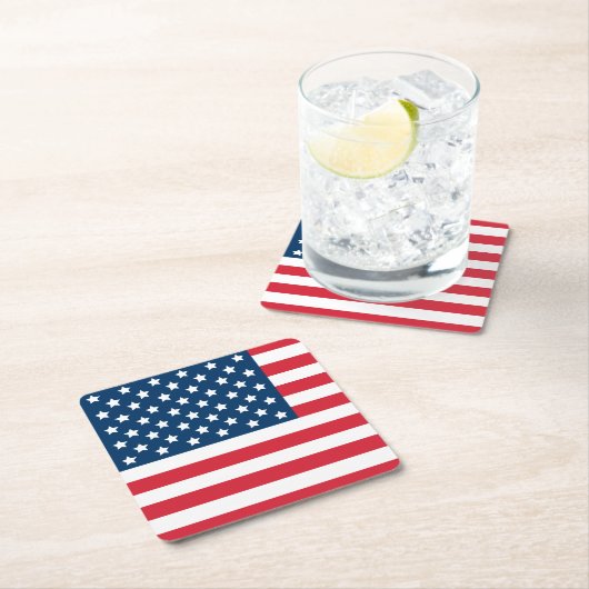 米国国旗の赤白・青の愛国心 スクエアペーパーコースター (インサイチュ)