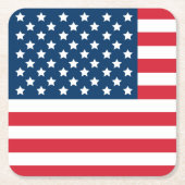 米国国旗の赤白・青の愛国心 スクエアペーパーコースター (正面)