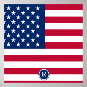 米国国旗の赤白・青の愛国心 ポスター
