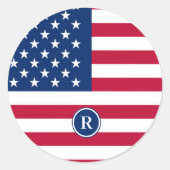 米国国旗の赤白・青の愛国心 ラウンドシール (正面)