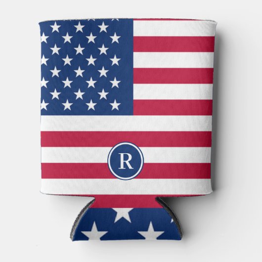 米国国旗の赤白・青の愛国心 缶クーラー (正面)