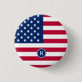 米国国旗の赤白・青の愛国心 缶バッジ (正面)