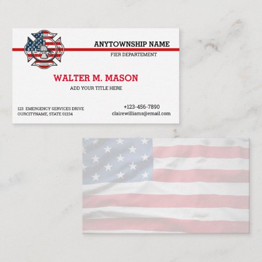 米国国旗の赤線の消防士の名刺 名刺 (正面/裏面)