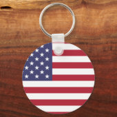 米国国旗の赤、白、青のボタン キーホルダー (正面)