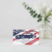 米国国旗の車の自動車整備士サービス 名刺 (スタンド正面)
