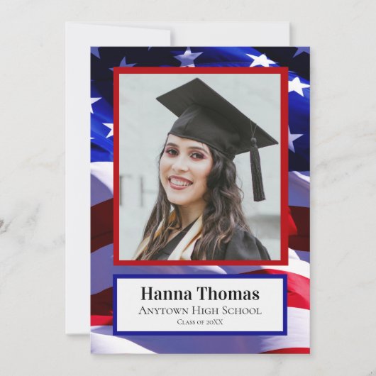 米国国旗の軍隊卒業写真発表 招待状 (正面)