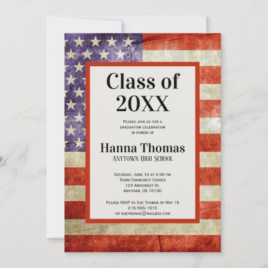 米国国旗の軍隊愛国的卒業 招待状 (正面)
