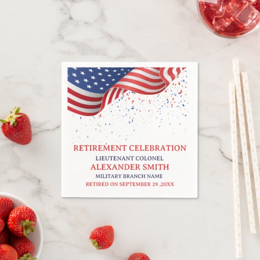 米国国旗の軍隊退職パーティー スタンダードカクテルナプキン (インサイチュ)