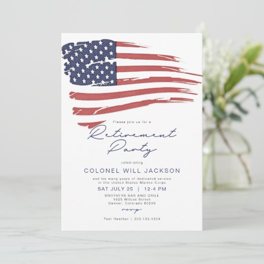 米国国旗の軍隊退職パーティー 招待状 (スタンド正面)