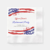 米国国旗の軍隊退職パーティー 縁ありカクテルナプキン (正面)