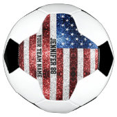 米国国旗の輝ききらきら光る名前をカスタムするとチーム サッカーボール (回転)