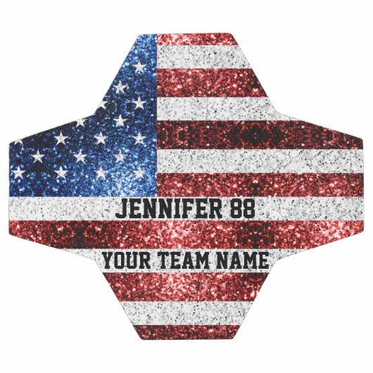 米国国旗の輝ききらきら光る名前をカスタムするとチーム サッカーボール (フラット)