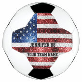 米国国旗の輝ききらきら光る名前をカスタムするとチーム サッカーボール (正面)