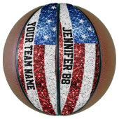 米国国旗の輝ききらきら光る名前をカスタムするとチーム バスケットボール (縦)