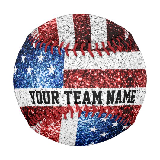 米国国旗の輝ききらきら光る名前をカスタムするとチーム 野球ボール (裏面)