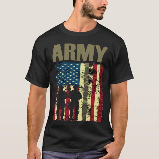 米国国旗の迷彩柄米国陸軍7月の第4戦ミリガル Tシャツ (正面)