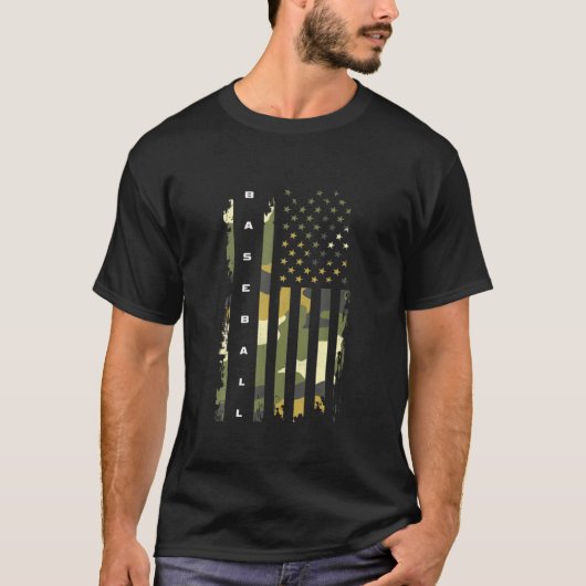米国国旗の迷彩野球 Tシャツ (正面)