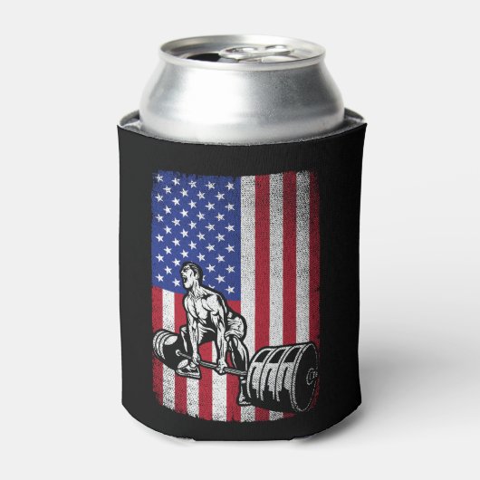 米国国旗の重量挙げパワーリフティング 缶クーラー (缶正面)