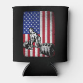 米国国旗の重量挙げパワーリフティング 缶クーラー (正面)