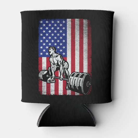 米国国旗の重量挙げパワーリフティング 缶クーラー (正面)