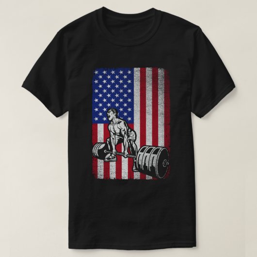 米国国旗の重量挙げパワーリフティング Tシャツ (デザイン正面)
