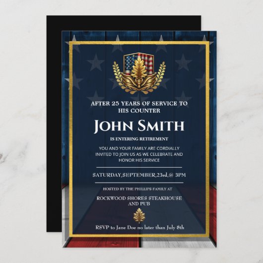 米国国旗の金ゴールドオーク軍隊退職 招待状 (正面/裏面)