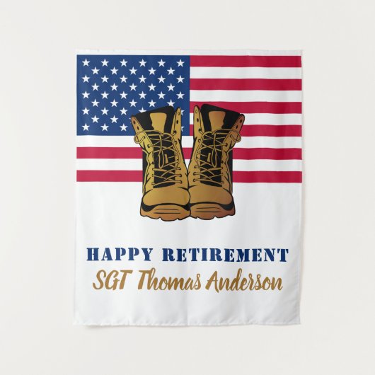 米国国旗の金ゴールドブーツ軍隊退職 タペストリー (正面)