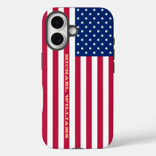 米国国旗の金ゴールドモノグラムの愛国的タフ iPhone 16ケース