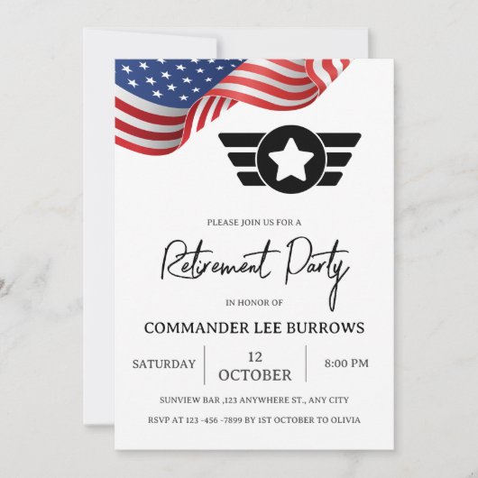 米国国旗の陸軍軍隊退職パーティー 招待状 (正面)