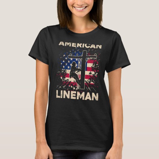 米国国旗の電気ケーブル愛国的なリーネマ Tシャツ (正面)