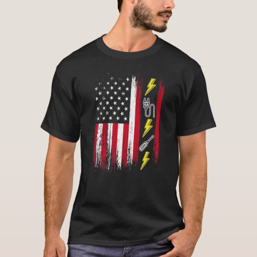 米国国旗の電気技師ラインマン Tシャツ (正面)