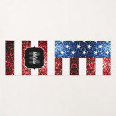 米国国旗の青いスパークルグリッターモノグラム ヨガマット (正面(横))