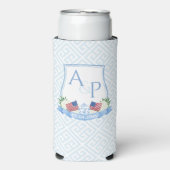 米国国旗の青い白結婚の紋章のシャワー スリム缶クーラー (Seltzer正面)