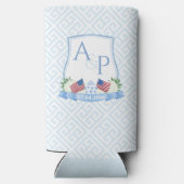 米国国旗の青い白結婚の紋章のシャワー スリム缶クーラー (裏面)