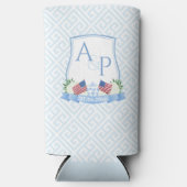 米国国旗の青い白結婚の紋章のシャワー スリム缶クーラー (正面)