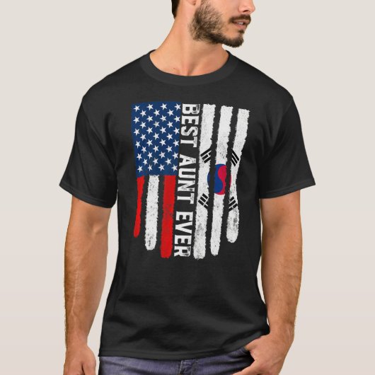米国国旗の韓国国旗の最高の叔母エバーファミー Tシャツ (正面)