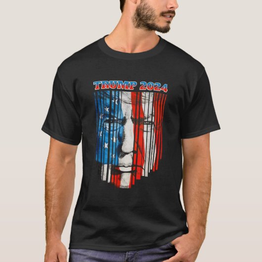 米国国旗の顔トランプ2024ヴィンテージドナルド・トランプ4位 Tシャツ (正面)