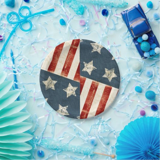 米国国旗の風化された星とストライプのヴィンテージ ペーパープレート (パーティー)