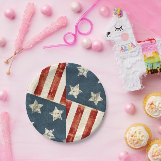 米国国旗の風化された星とストライプのヴィンテージ ペーパープレート (パーティー)