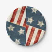 米国国旗の風化された星とストライプのヴィンテージ ペーパープレート (正面)
