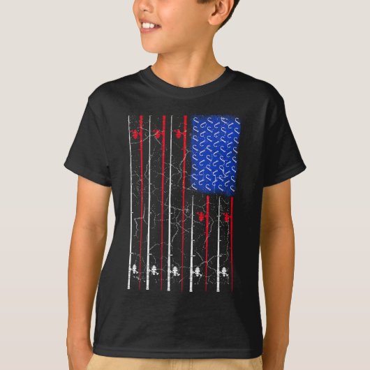米国国旗の魚釣りロッドトップ Tシャツ (正面)