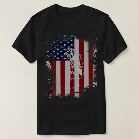米国国旗の魚釣りロッド釣り人ギフト人 Tシャツ (デザイン正面)