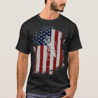 米国国旗の魚釣りロッド釣り人ギフト人 Tシャツ
