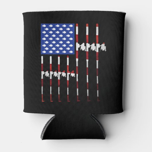 米国国旗の魚釣りロッドUSA愛国心 缶クーラー (正面)