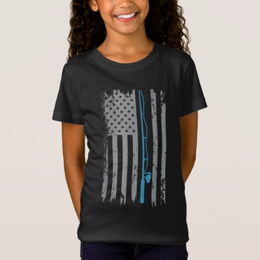 米国国旗の魚釣りヴィンテージ魚釣り Tシャツ (正面)
