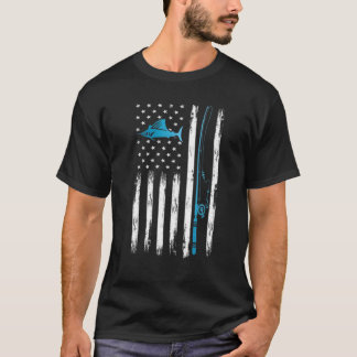 米国国旗の魚釣りヴィンテージ魚釣り Tシャツ