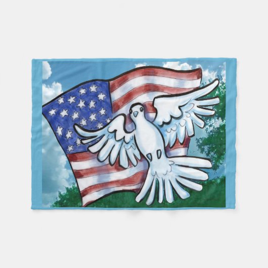 米国国旗の鳩 フリースブランケット (正面(横))