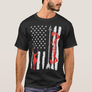 米国国旗の鹿の弓狩り愛国射手ハンターM Tシャツ