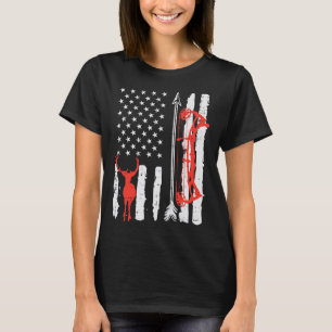 米国国旗の鹿の弓狩り愛国射手ハンターM Tシャツ