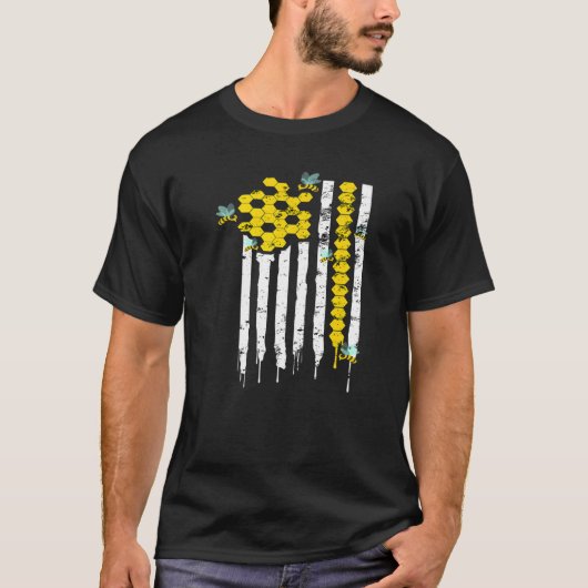 米国国旗はちみつ蜂ハニカムビーキープ男性へ1 Tシャツ (正面)